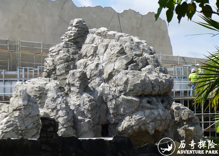 假山浮雕 石材背景墙历奇探险户外景观 施工建设