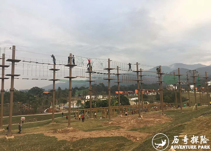 历奇探险团建娱乐高空网阵 林攀钢木立柱探险乐园 空中闯关拓展设备